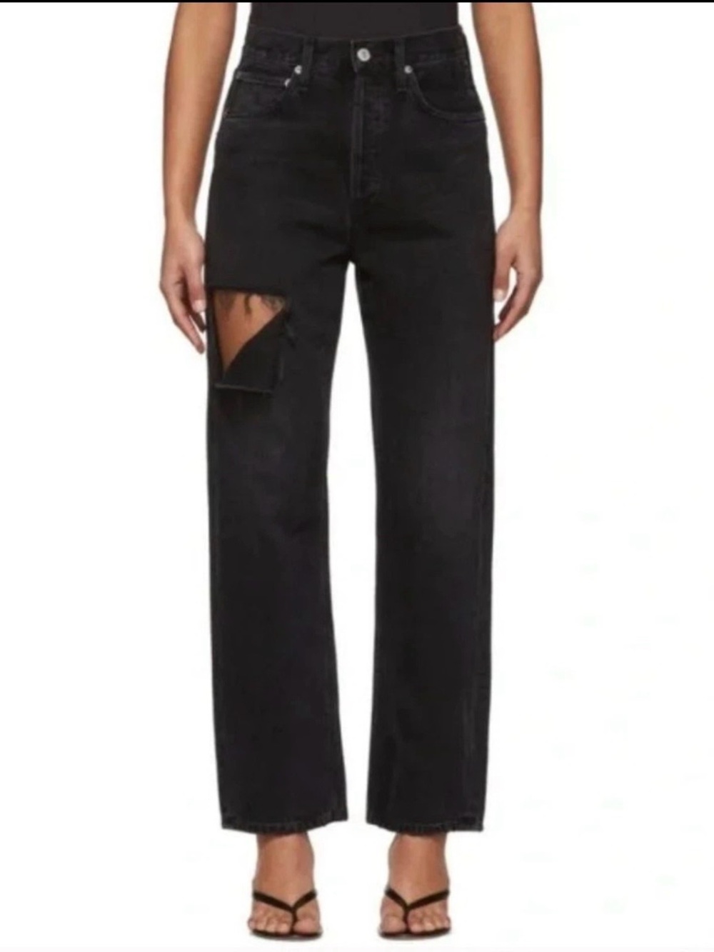 Agolde 90's Button Fly Loose Boyfriend-Inspired Straight-Leg Jeans in Serpent 25